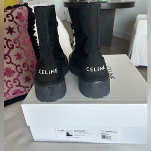 CELINE Bulky Laced Up Boot In Nylon And Shiny Bull Leather - Black - Size 40